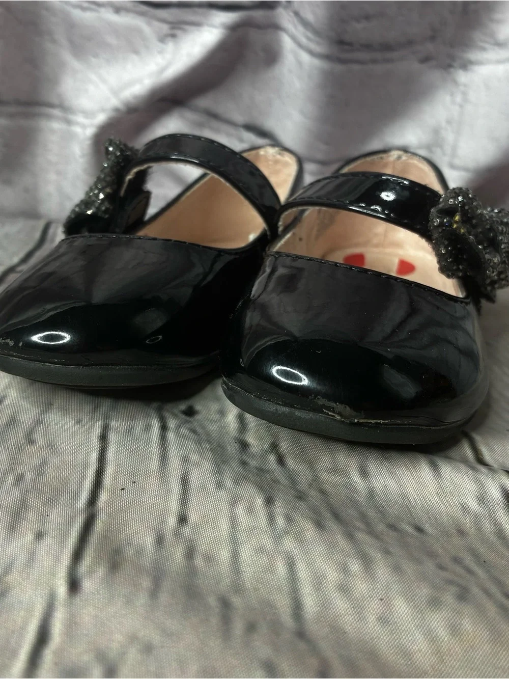 5/$20 Coquette Dark Balletcore Goth Glam Black Patent Mary Janes Glitter Bow‎ 6